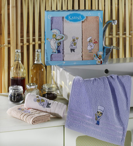Подарочный набор кухонных полотенец Karna SAVON хлопковая махра, фото, фотография