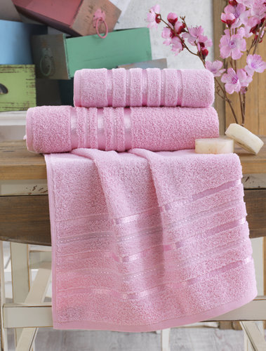Полотенце для ванной Karna JASMIN хлопковая махра розовый 50х100, фото, фотография