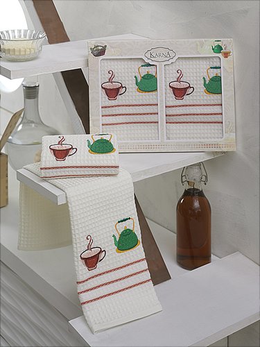 Набор кухонных полотенец Karna VOTRE хлопковая вафля V10 40х60 2 шт., фото, фотография