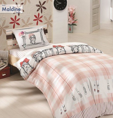 Постельное белье Altinbasak MALDINE хлопковый ранфорс розовый 1,5 спальный, фото, фотография