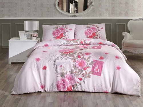 Постельное белье Altinbasak SARDINYA хлопковый ранфорс розовый 1,5 спальный, фото, фотография