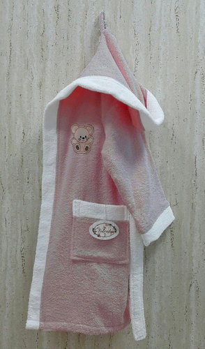 Халат детский Volenka МИШКА хлопковая махра тёмно-розовый+белый 6-8 лет, фото, фотография