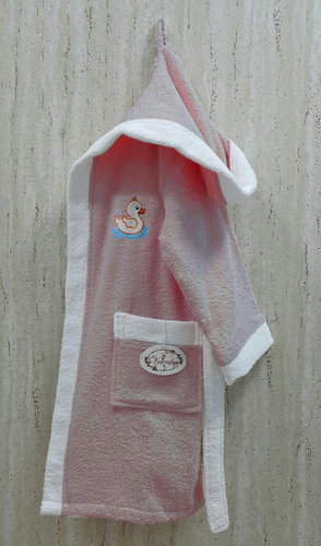 Халат детский Volenka УТЁНОК хлопковая махра тёмно-розовый+белый 2-4 года, фото, фотография