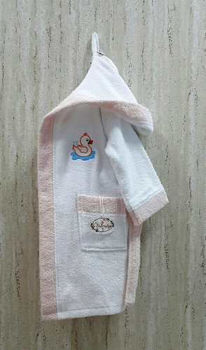 Халат детский Volenka УТЁНОК хлопковая махра белый+светло-розовый 2-4 года, фото, фотография