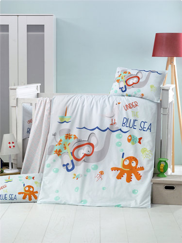 Детское постельное белье в кроватку Victoria BABY BLUE SEA хлопковый ранфорс, фото, фотография