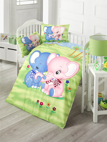 Детское постельное белье в кроватку Victoria BABY ELEPHANT хлопковый ранфорс, фото, фотография