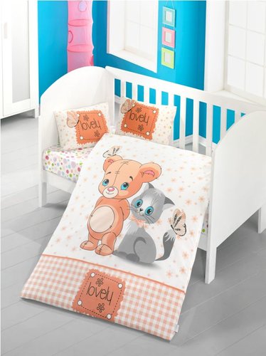 Детское постельное белье в кроватку Victoria BABY MOUSE AND CAT хлопковый ранфорс, фото, фотография