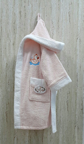 Халат детский Volenka УТЁНОК хлопковая махра светло-розовый+белый 2-4 года, фото, фотография