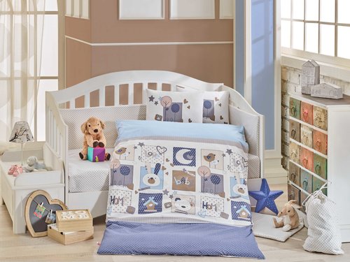 Постельное белье Hobby Home Collection SWEET HOME хлопковый поплин синий ясли, фото, фотография