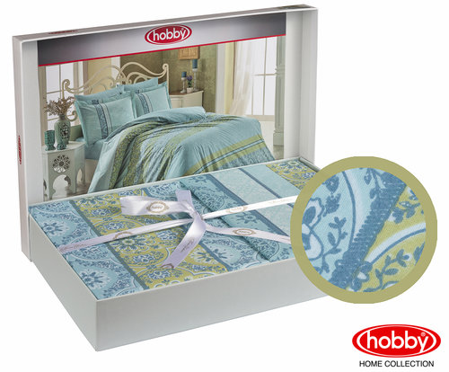 Постельное белье Hobby Home Collection EMMA хлопковый поплин бирюзовый 1,5 спальный, фото, фотография