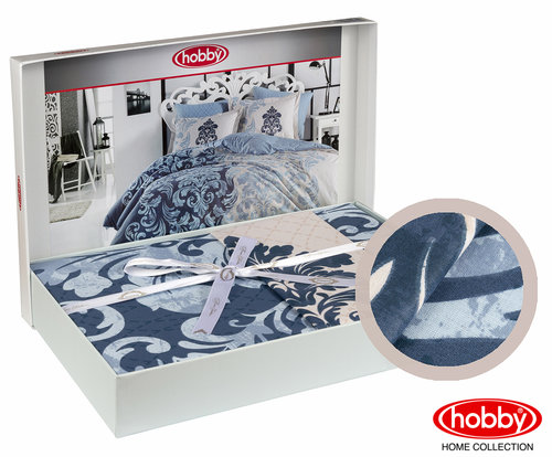 Постельное белье Hobby Home Collection MIRELLA хлопковый поплин синий 1,5 спальный, фото, фотография