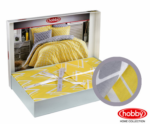 Постельное белье Hobby Home Collection NAZENDE хлопковый поплин жёлтый 1,5 спальный, фото, фотография