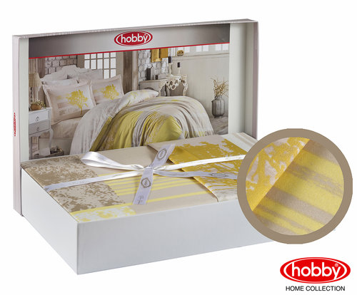 Постельное белье Hobby Home Collection ELSA хлопковый поплин жёлтый евро, фото, фотография