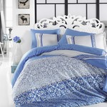 Постельное белье Hobby Home Collection LAURA хлопковый поплин синий евро, фото, фотография