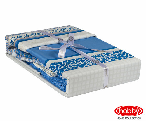Постельное белье Hobby Home Collection LAURA хлопковый поплин синий евро, фото, фотография