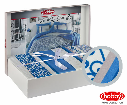 Постельное белье Hobby Home Collection LAURA хлопковый поплин синий евро, фото, фотография
