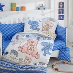 Постельное белье для новорожденного с покрывалом Hobby Home Collection TOMBK хлопковый поплин голубой, фото, фотография