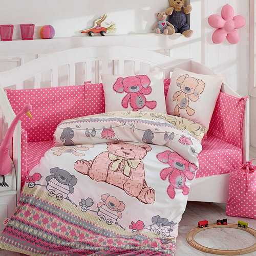 Постельное белье для новорожденного с покрывалом Hobby Home Collection TOMBK хлопковый поплин розовый, фото, фотография