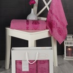 Подарочный набор полотенец для ванной Karna REBEKA 50х90, 70х140 хлопковая махра розовый, фото, фотография
