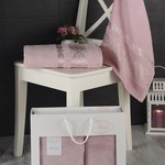 Подарочный набор полотенец для ванной Karna REBEKA 50х90, 70х140 хлопковая махра грязно-розовый, фото, фотография