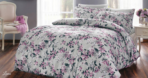 Постельное белье Tivolyo Home LIANA жатый хлопковый сатин серый евро, фото, фотография