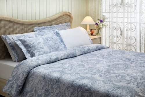 Постельное белье Tivolyo Home CRISTA жатый хлопковый сатин голубой 1,5 спальный, фото, фотография