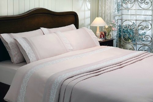 Постельное белье Tivolyo Home ZILERI хлопковый сатин розовый евро, фото, фотография