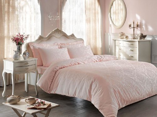 Постельное белье Tivolyo Home BAMBURA бамбуковый сатин-жаккард розовый 1,5 спальный, фото, фотография