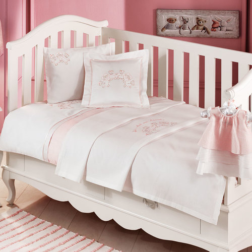 Детское постельное белье для новорожденных с пледом Tivolyo Home FAMILY BEBE хлопковый сатин розовый, фото, фотография