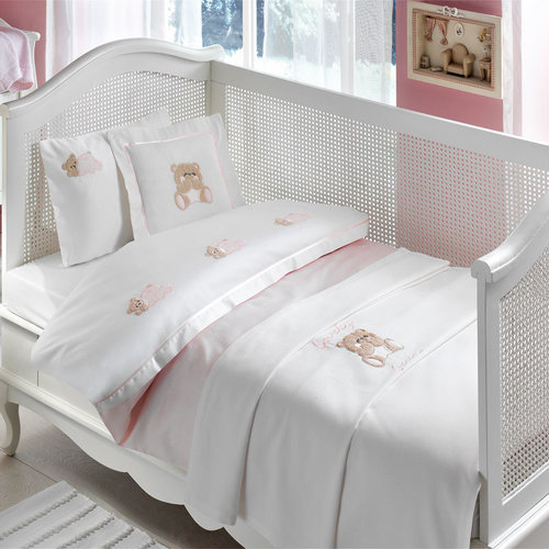 Детское постельное белье для новорожденных с пледом Tivolyo Home LOVELY BEBE хлопковый сатин розовый, фото, фотография