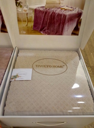 Махровая простынь-покрывало для укрывания Tivolyo Home ELIPS хлопок бежевый 160х220, фото, фотография