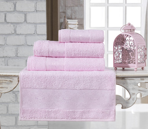 Полотенце для ванной Karna PANDORA бамбуковая махра светло-розовый 90х150, фото, фотография