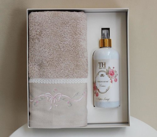 Полотенце для ванной в подарочной упаковке Tivolyo Home SPRING хлопковая махра бежевый 50х100, фото, фотография