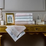 Подарочный набор полотенец для ванной 3 пр. + спрей Tivolyo Home JULIET хлопковая махра бирюзовый, фото, фотография