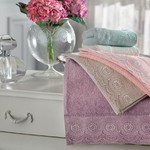 Подарочный набор полотенец для ванной 3 пр. Tivolyo Home BUTIK хлопковая махра светло-зелёный, фото, фотография