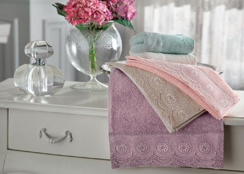 Подарочный набор полотенец для ванной 3 пр. Tivolyo Home BUTIK хлопковая махра светло-зелёный, фото, фотография