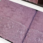 Подарочный набор полотенец для ванной 2 пр. Tivolyo Home ELEGANT хлопковая махра фиолетовый, фото, фотография