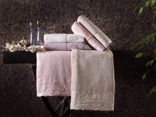 Подарочный набор полотенец для ванной 2 пр. Tivolyo Home DIAMANT хлопковая махра фиолетовый, фото, фотография