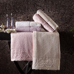 Подарочный набор полотенец для ванной 2 пр. Tivolyo Home DIAMANT хлопковая махра кремовый, фото, фотография