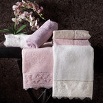 Подарочный набор полотенец для ванной 2 пр. Tivolyo Home MINOSA хлопковая махра фиолетовый, фото, фотография