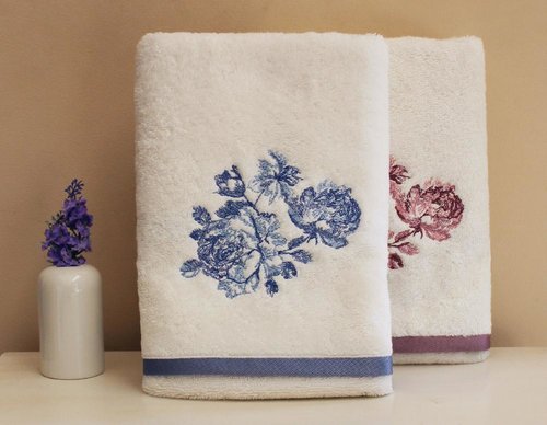 Полотенце для ванной в подарочной упаковке Tivolyo Home FLOWER хлопковая махра синий 50х90, фото, фотография