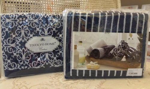 Подарочный набор полотенец для ванной 2 пр. Tivolyo Home CASABLANCA LINE хлопковая махра тёмно-синий, фото, фотография