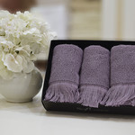 Набор полотенец для ванной в подарочной упаковке 32х50 3 шт. Soft Cotton FRINGE хлопковая махра фиолетовый, фото, фотография