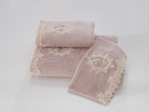 Набор полотенец для ванной в подарочной упаковке 32х50 3 шт. Soft Cotton DESTAN хлопковая махра лиловый, фото, фотография
