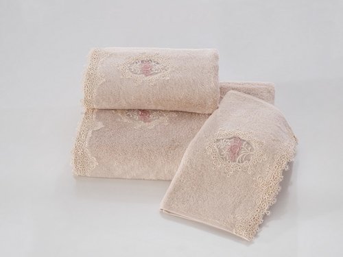 Набор полотенец для ванной в подарочной упаковке 32х50 3 шт. Soft Cotton DESTAN хлопковая махра пудра, фото, фотография