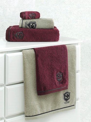 Набор полотенец для ванной в подарочной упаковке 32х50, 50х100, 85х150 Soft Cotton LUXURE хлопковая махра бордовый, фото, фотография