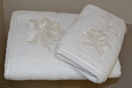 Полотенце для ванной Soft Cotton PANDORA хлопковая махра кремовый 85х150, фото, фотография