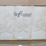 Набор полотенец для ванной в подарочной упаковке 32х50 3 шт. Soft Cotton PANDORA хлопковая махра кремовый, фото, фотография