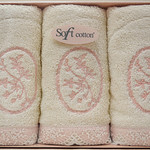 Набор полотенец для ванной в подарочной упаковке 32х50 3 шт. Soft Cotton BUKET хлопковая махра кремовый, фото, фотография