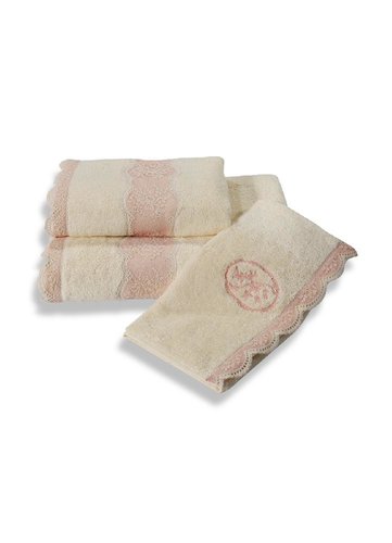 Набор полотенец для ванной в подарочной упаковке 32х50, 50х100, 85х150 Soft Cotton BUKET хлопковая махра кремовый, фото, фотография